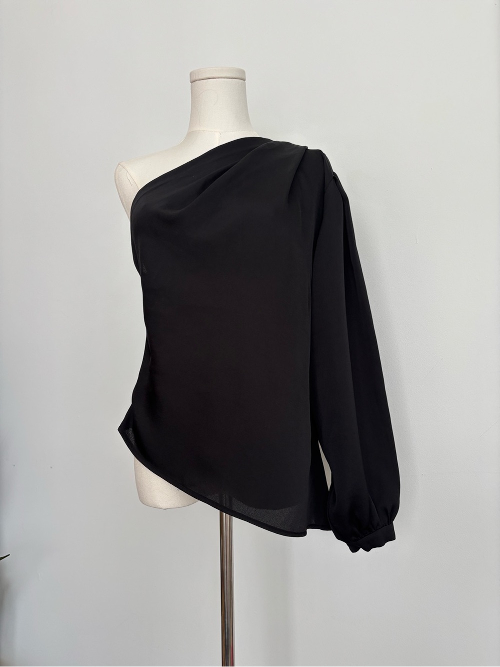 IRO One-Shoulder Black Blouse with Draped Sleeve